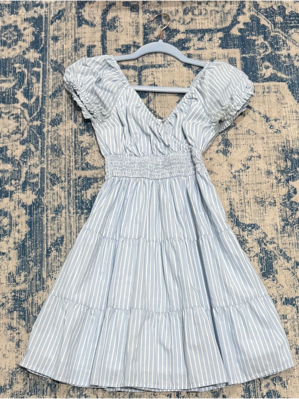 Hollister Light Blue & White Striped Midi Dress